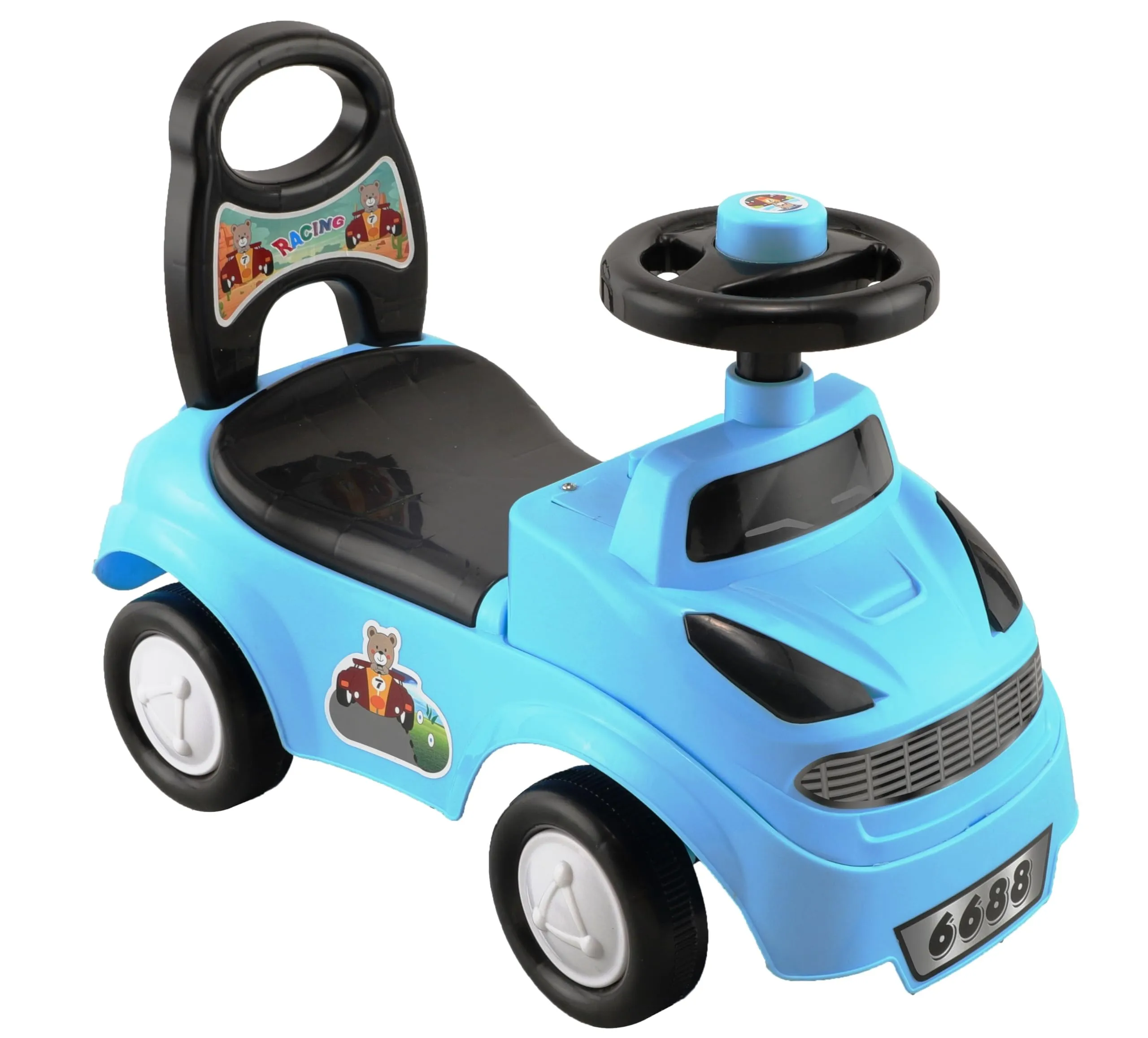 BabyGo Zippy Ride on & Car for Kids with Music & Horn Steering, Push Car for Baby with Backrest, Safety Guard, Under Seat Storage & Big Wheels, Ride on for Kids 1 to 3 Years (Blue)