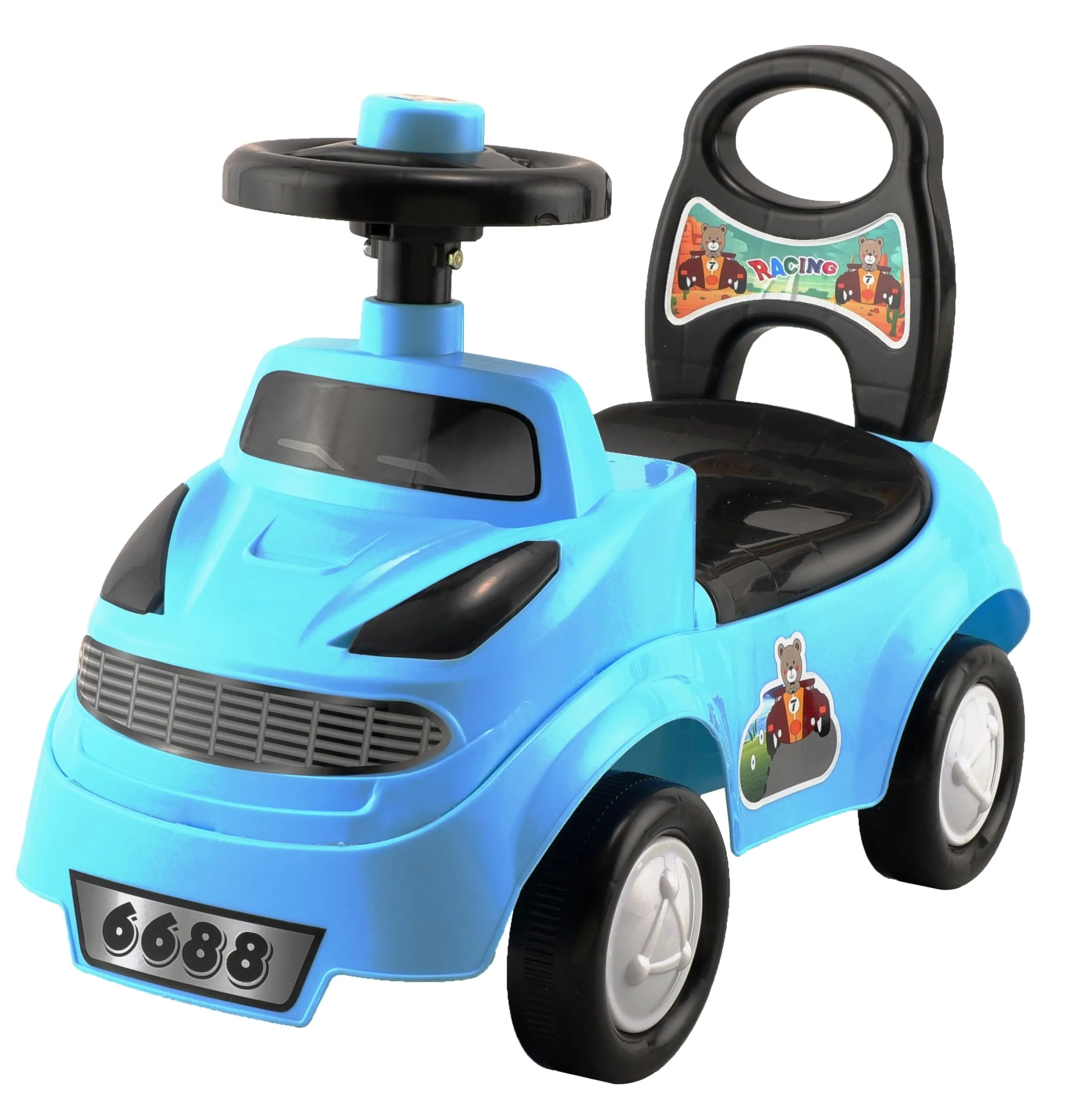 BabyGo Zippy Ride on & Car for Kids with Music & Horn Steering, Push Car for Baby with Backrest, Safety Guard, Under Seat Storage & Big Wheels, Ride on for Kids 1 to 3 Years (Blue)