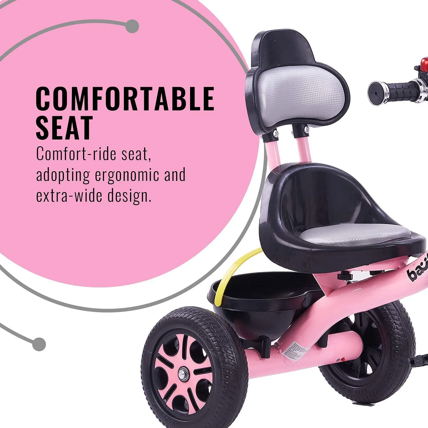 Baybee Pikachu Baby Tricycle for Kids with Eva Wheels, High Backrest, Bell & Dual Storage Baskets