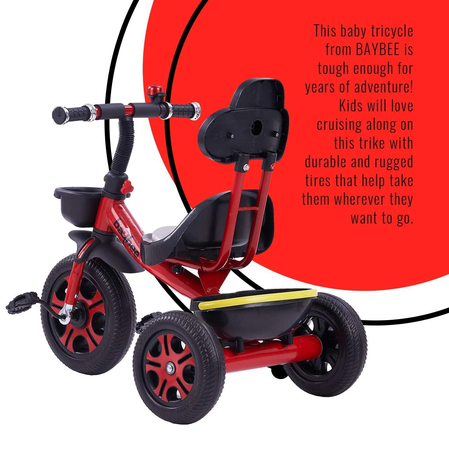 Baybee Pikachu Baby Tricycle for Kids with Eva Wheels, High Backrest, Bell & Dual Storage Baskets
