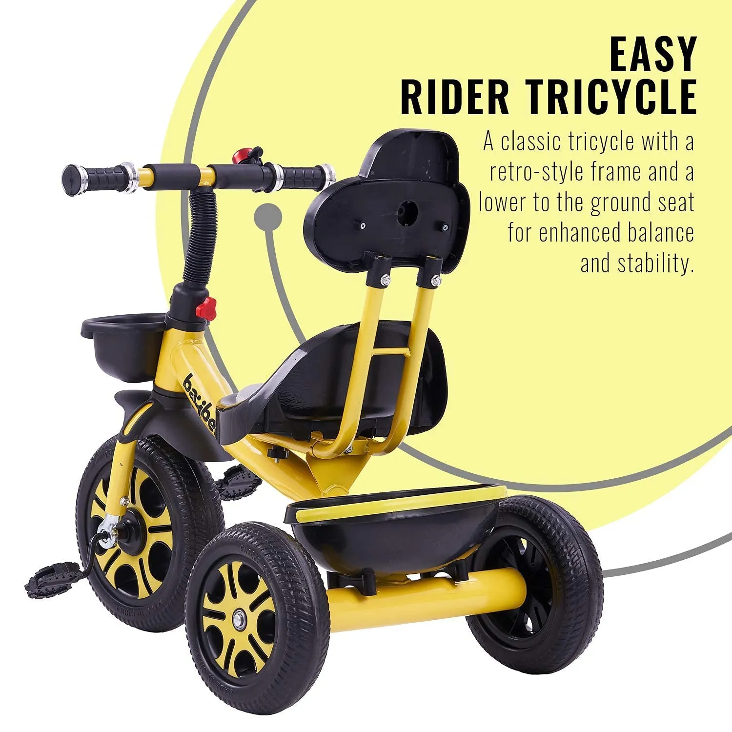 Baybee Pikachu Baby Tricycle for Kids with Eva Wheels, High Backrest, Bell & Dual Storage Baskets