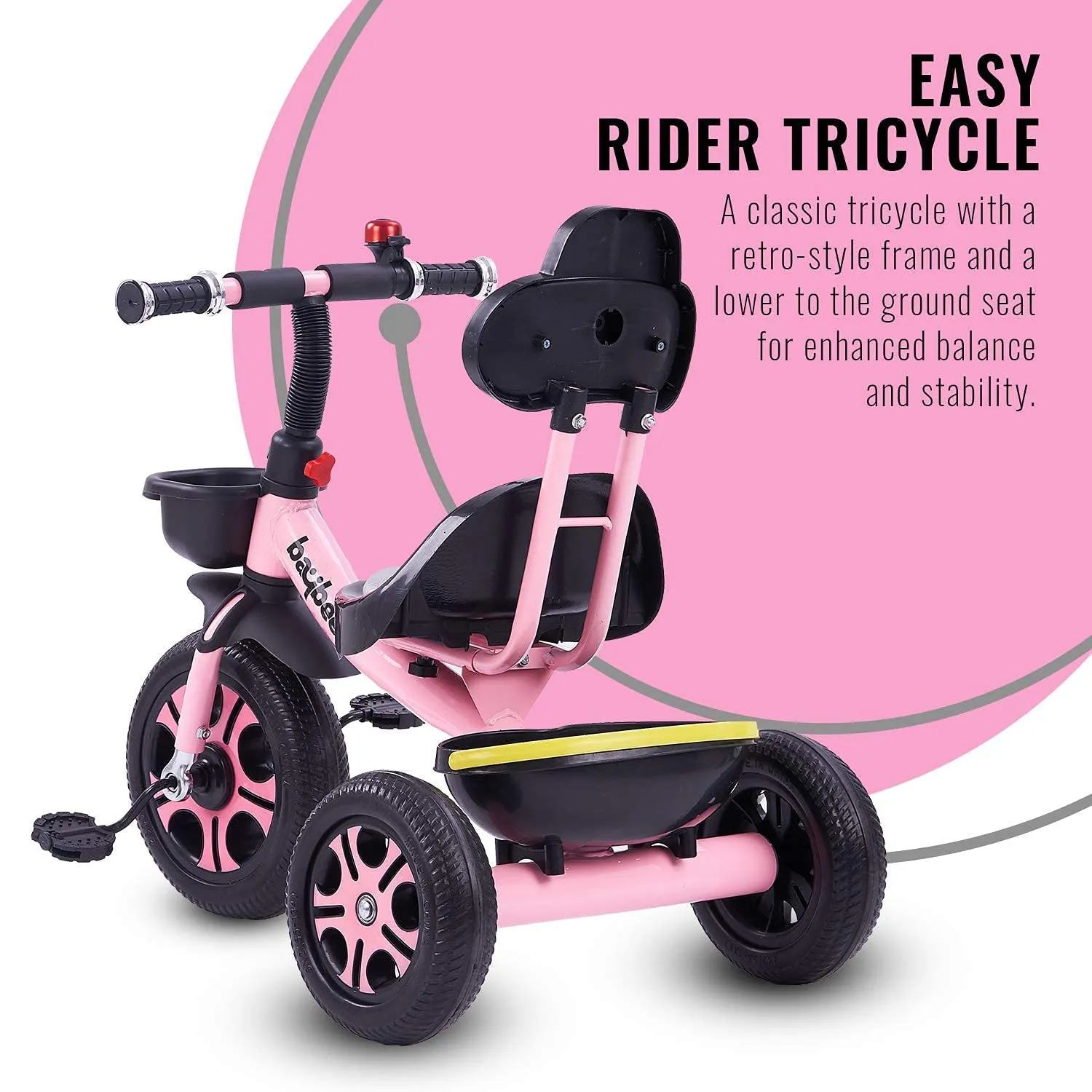 Baybee Pikachu Baby Tricycle for Kids with Eva Wheels, High Backrest, Bell & Dual Storage Baskets
