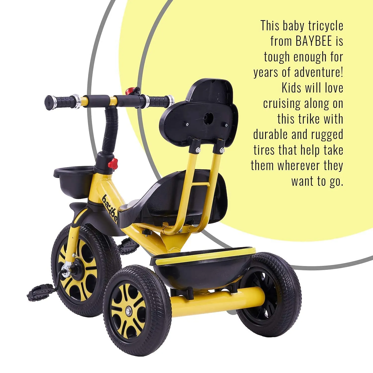 Baybee Pikachu Baby Tricycle for Kids with Eva Wheels, High Backrest, Bell & Dual Storage Baskets