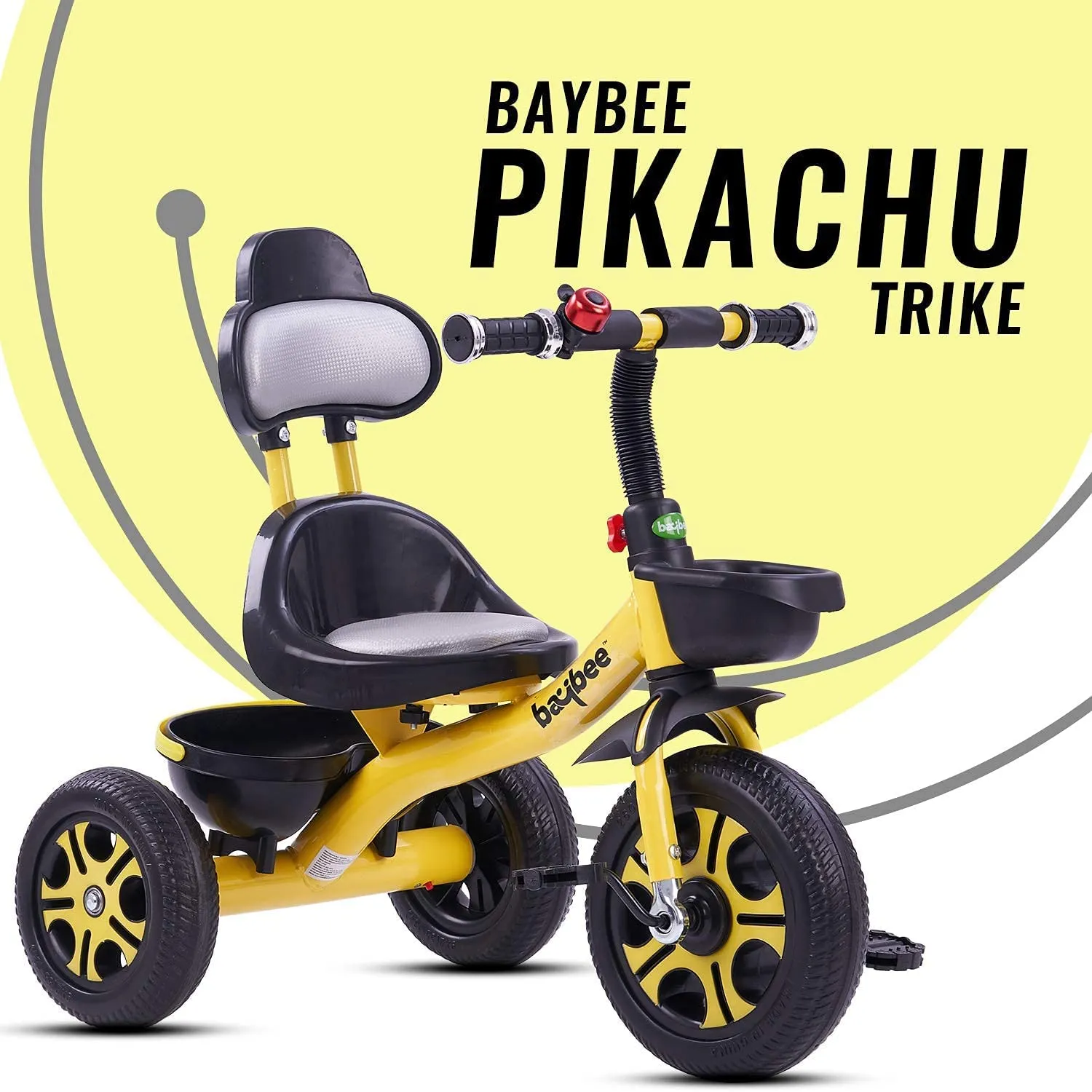 Baybee Pikachu Baby Tricycle for Kids with Eva Wheels, High Backrest, Bell & Dual Storage Baskets