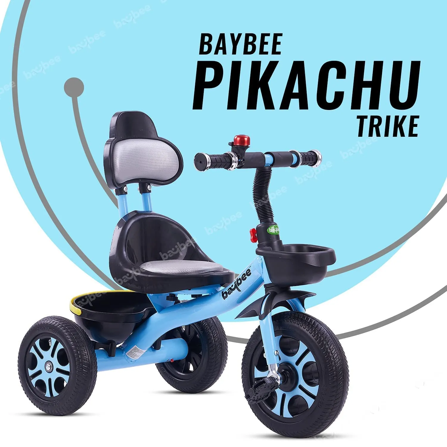 Baybee Pikachu Baby Tricycle for Kids with Eva Wheels, High Backrest, Bell & Dual Storage Baskets