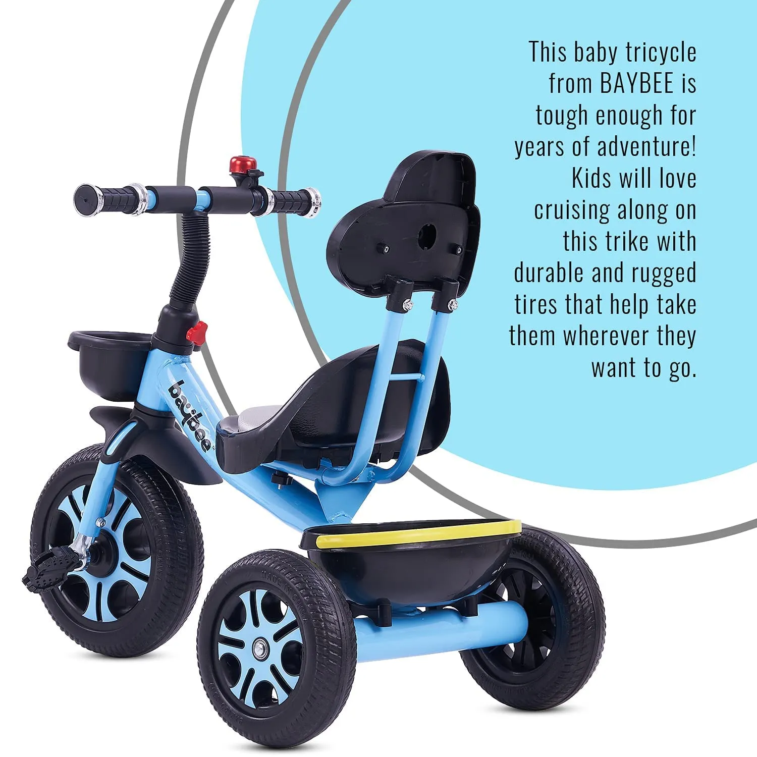 Baybee Pikachu Baby Tricycle for Kids with Eva Wheels, High Backrest, Bell & Dual Storage Baskets