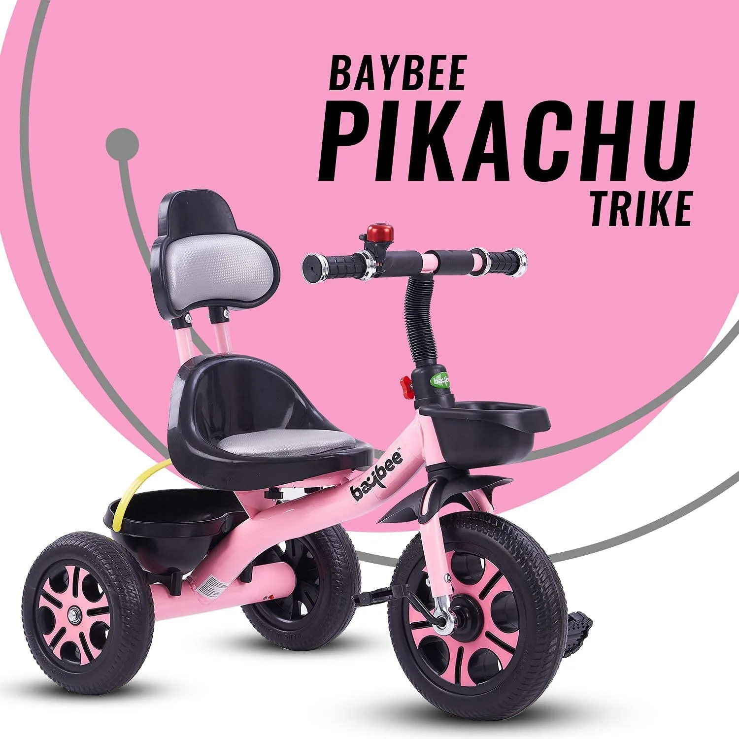 Baybee Pikachu Baby Tricycle for Kids with Eva Wheels, High Backrest, Bell & Dual Storage Baskets