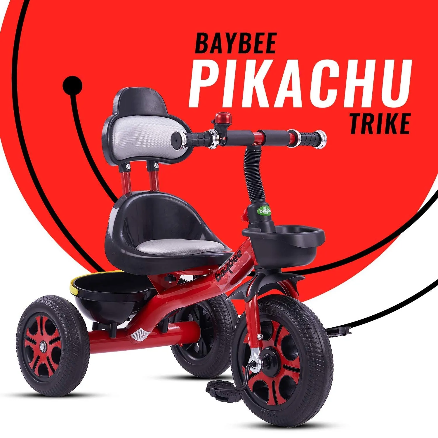 Baybee Pikachu Baby Tricycle for Kids with Eva Wheels, High Backrest, Bell & Dual Storage Baskets