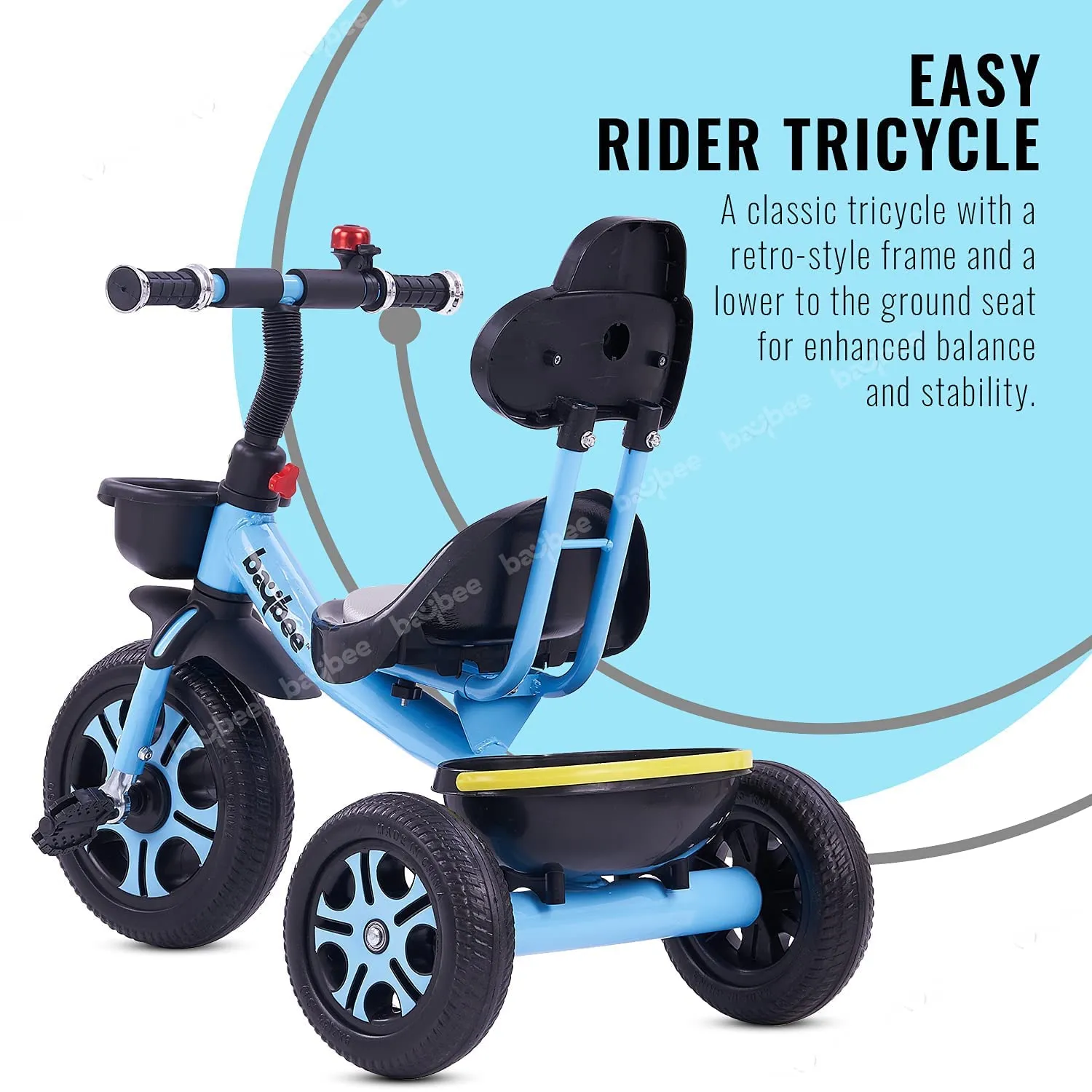 Baybee Pikachu Baby Tricycle for Kids with Eva Wheels, High Backrest, Bell & Dual Storage Baskets