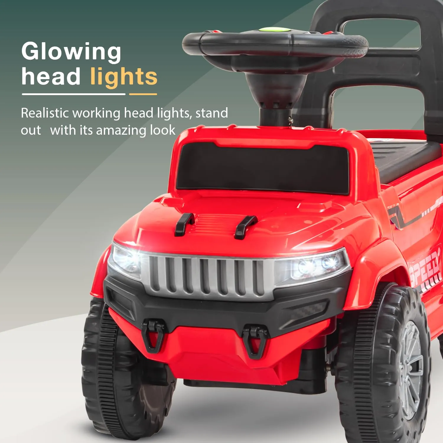 Baybee Speedy Baby Ride on Car for Kids, Push Ride on Toy Jeep with Music & LED Light, Toddlers Push Ride Baby Kids Car with Backrest, Under Seat Storage to Steering Wheel Drive 1 to 4 Years