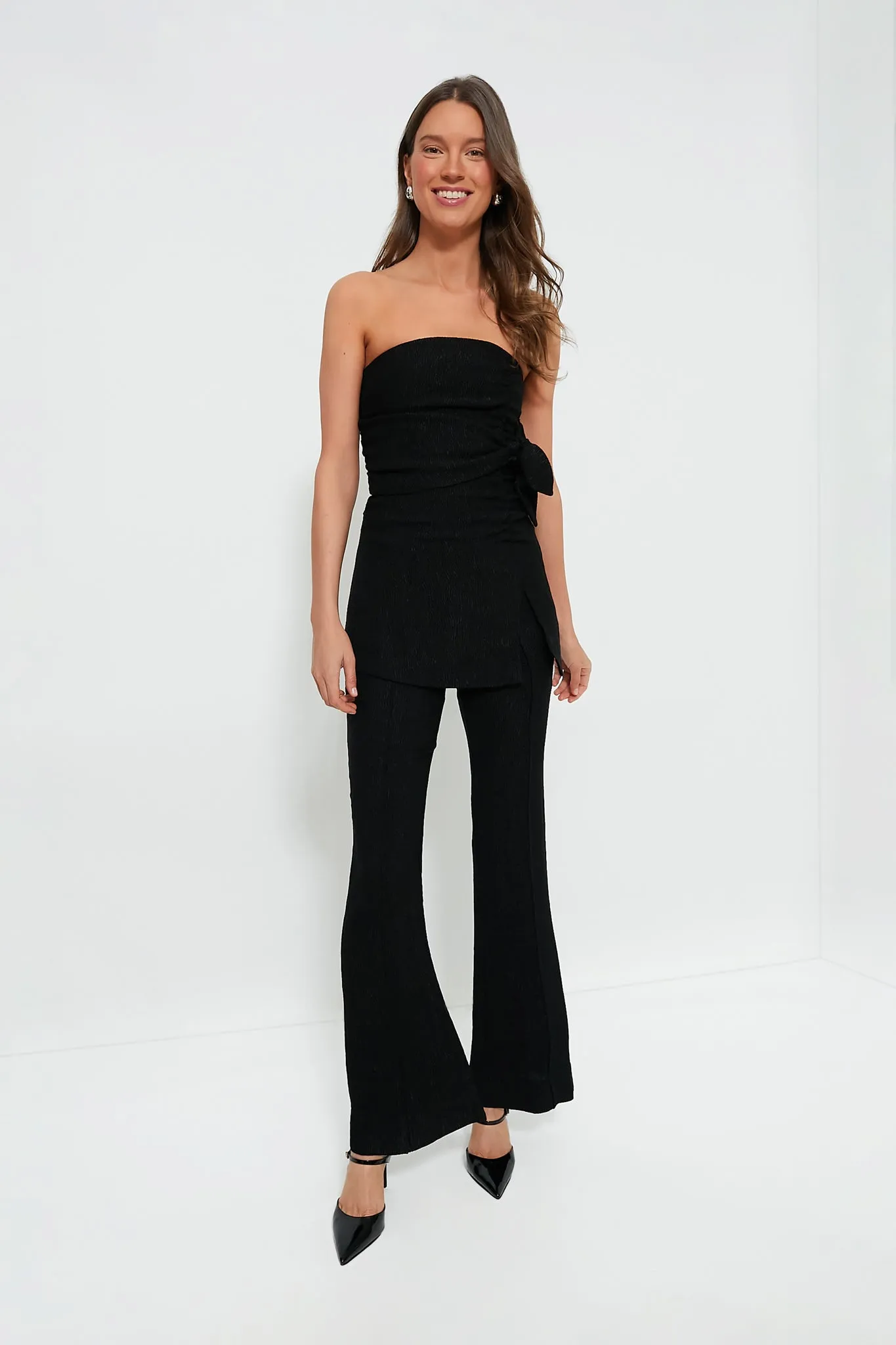 Black Viscose Stretch Crepe Strapless Top