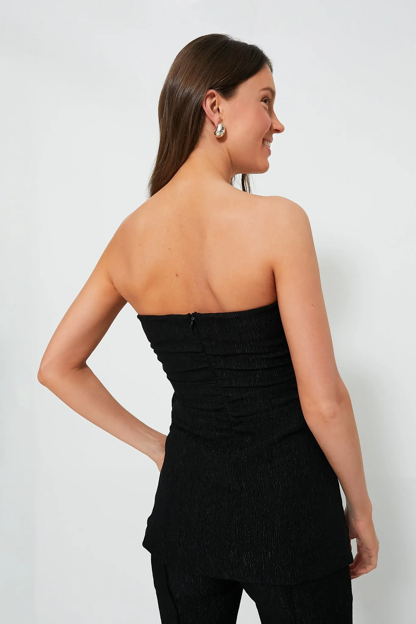 Black Viscose Stretch Crepe Strapless Top