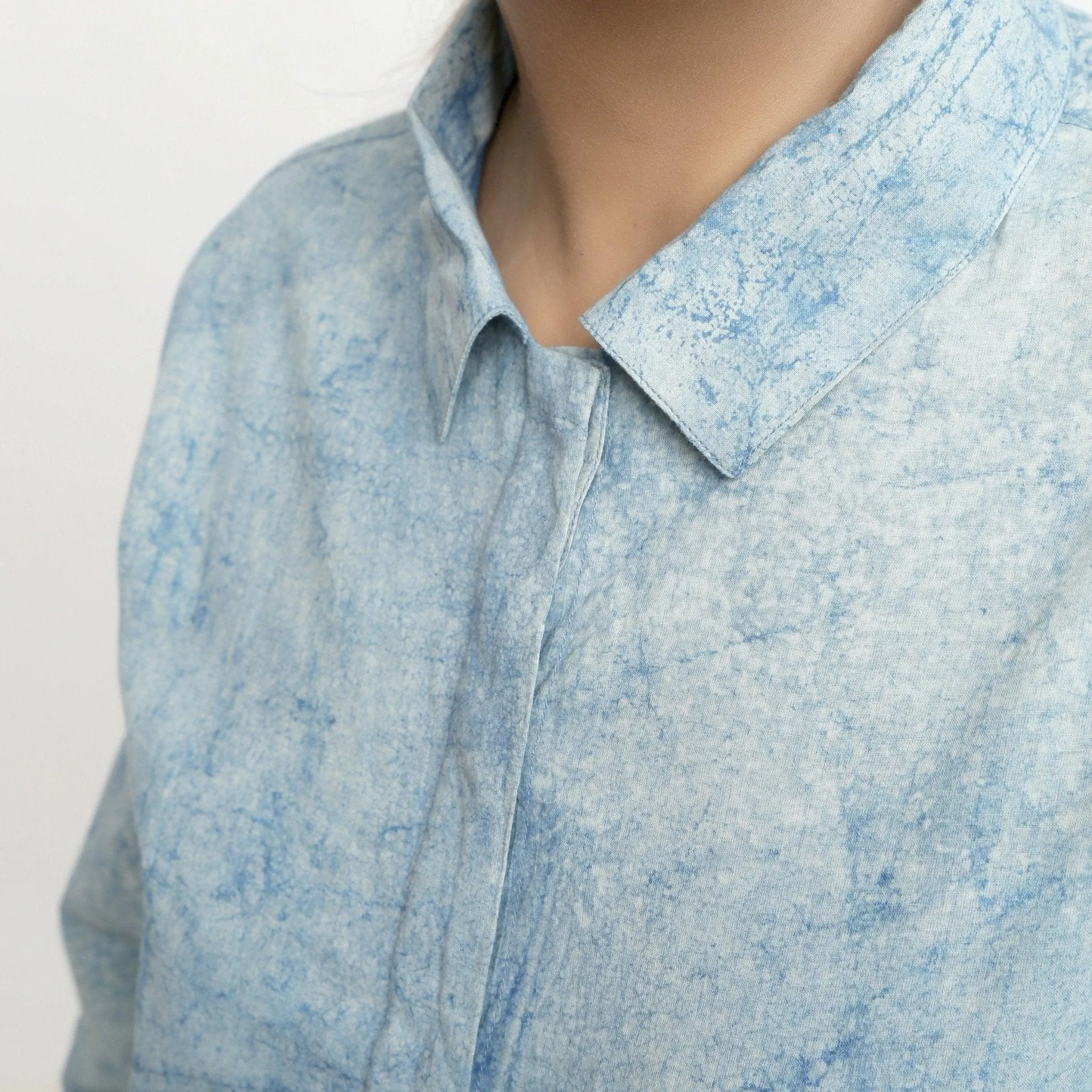 Blue Dabu Printed Natural Dyed Cotton Button-Down Top