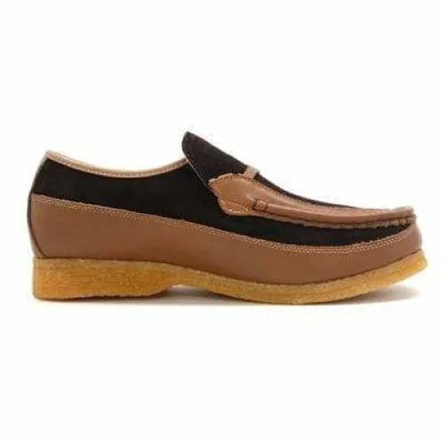 British Walkers Power Men's Brown and Tan Leather Crepe Sole Slip Ons
