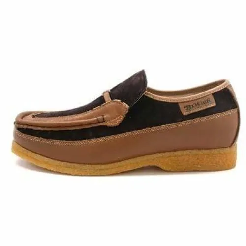 British Walkers Power Men's Brown and Tan Leather Crepe Sole Slip Ons