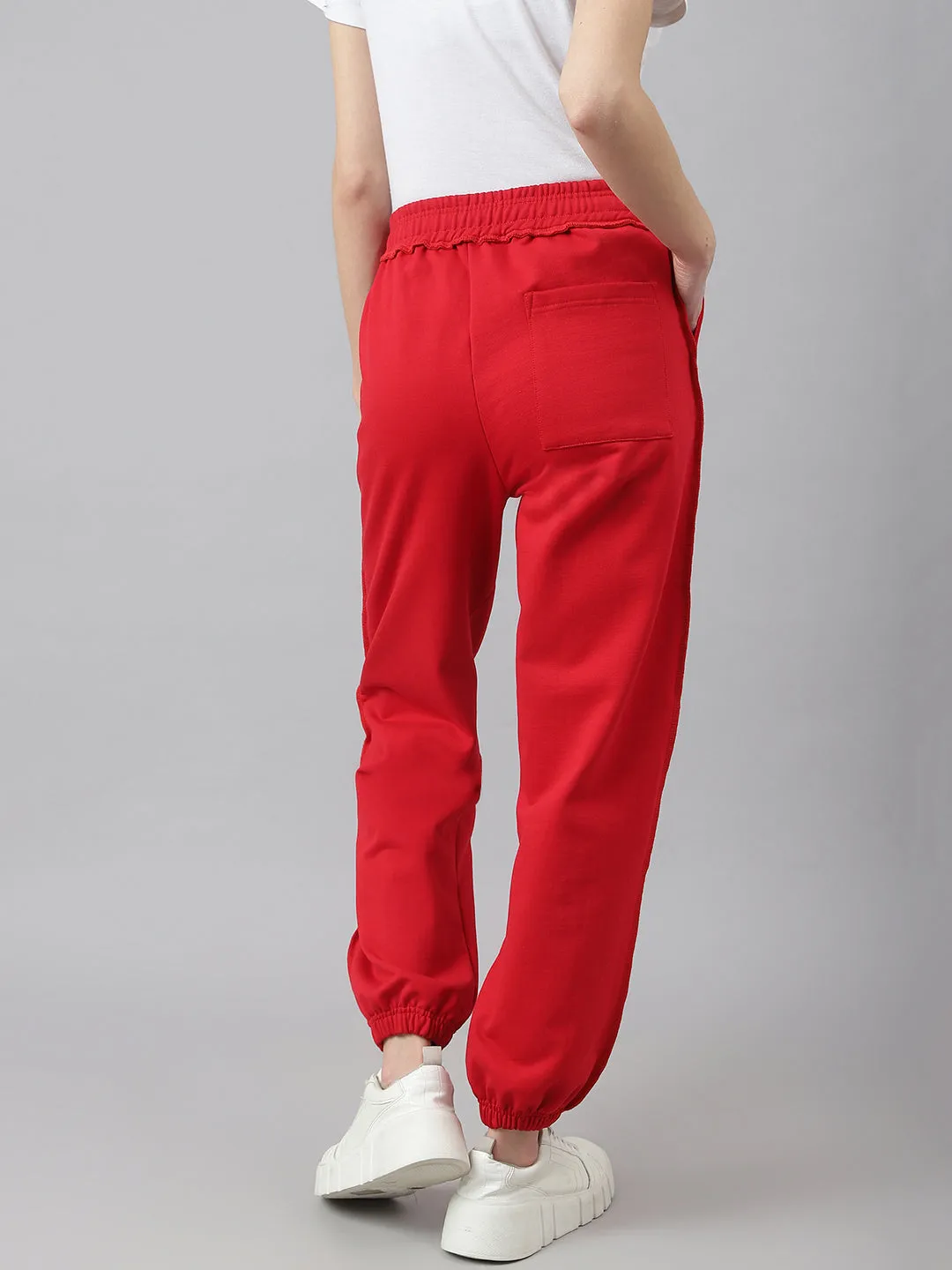 Fitkin Women Red Solid Oversized Designer Fleece Jogger Pants