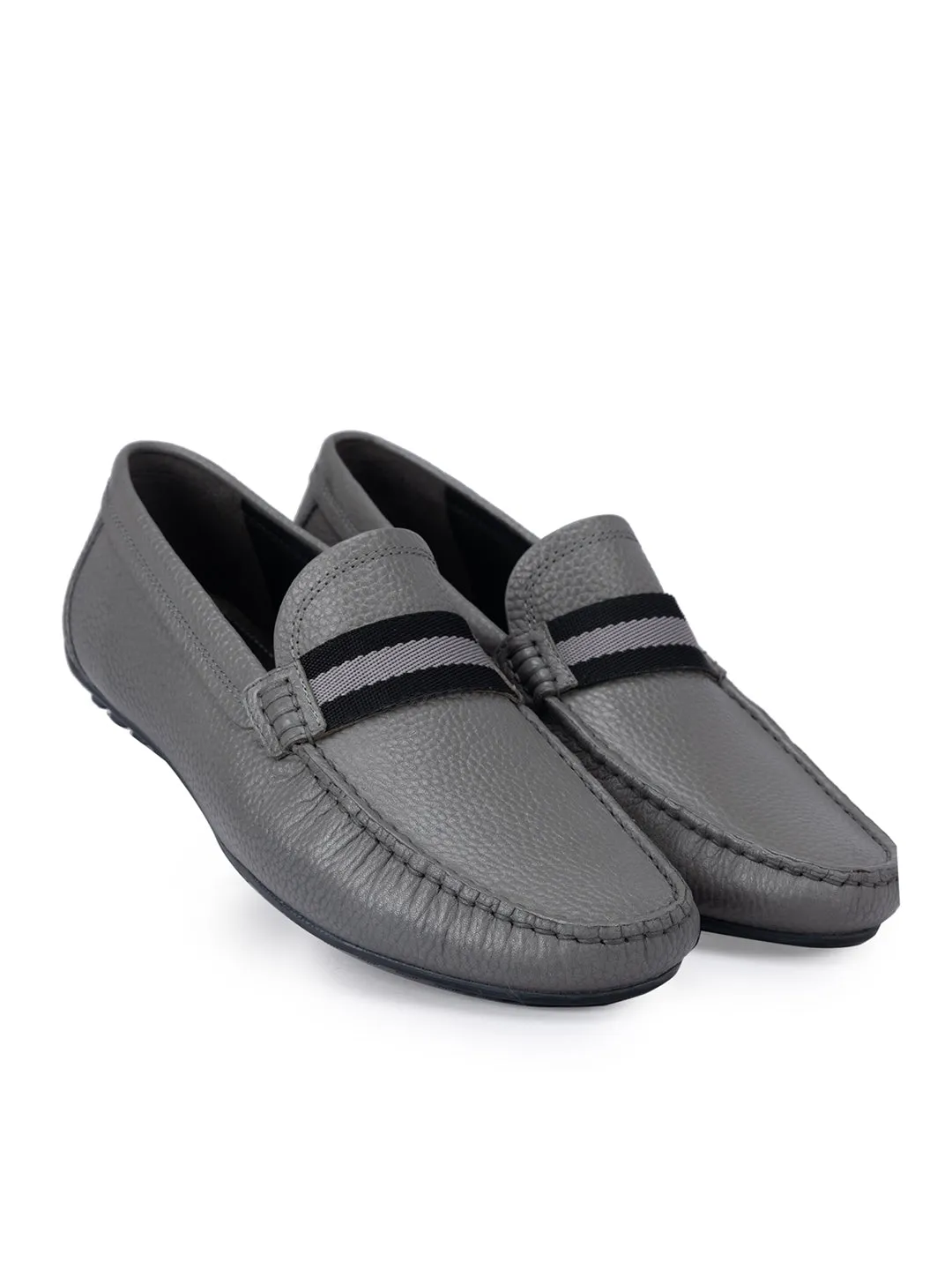 Grey Moccasins With Contrast Panel