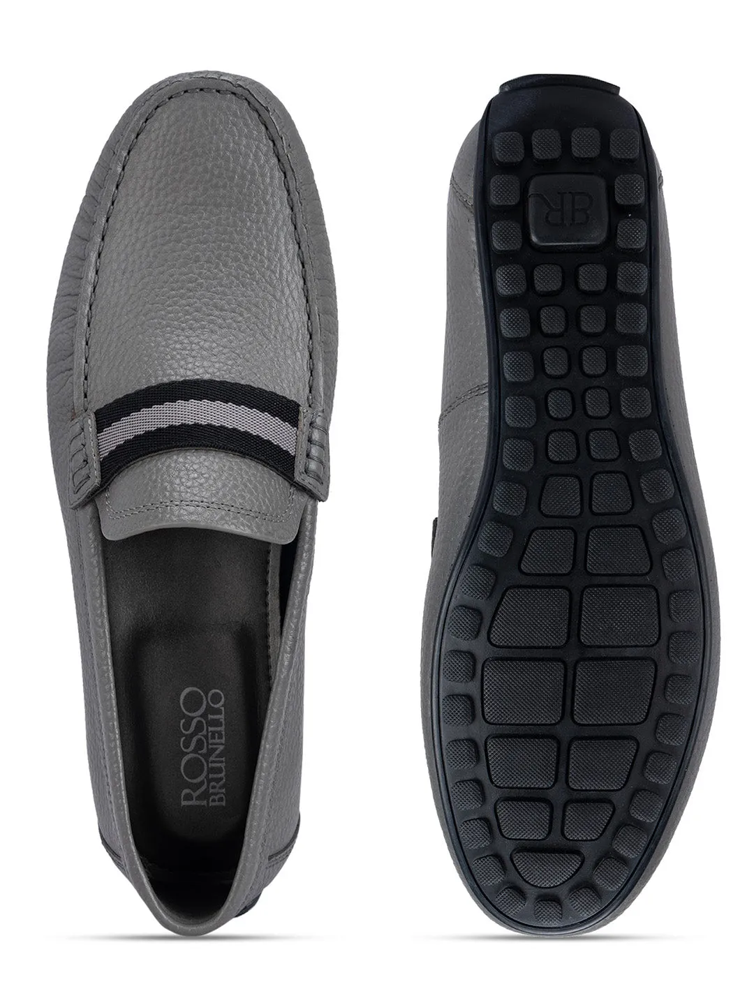 Grey Moccasins With Contrast Panel