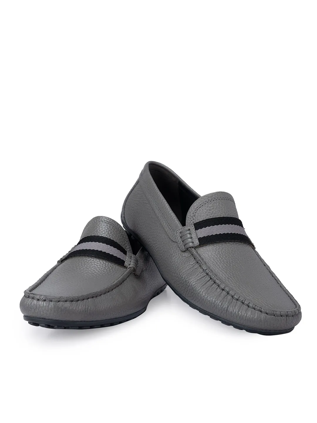 Grey Moccasins With Contrast Panel