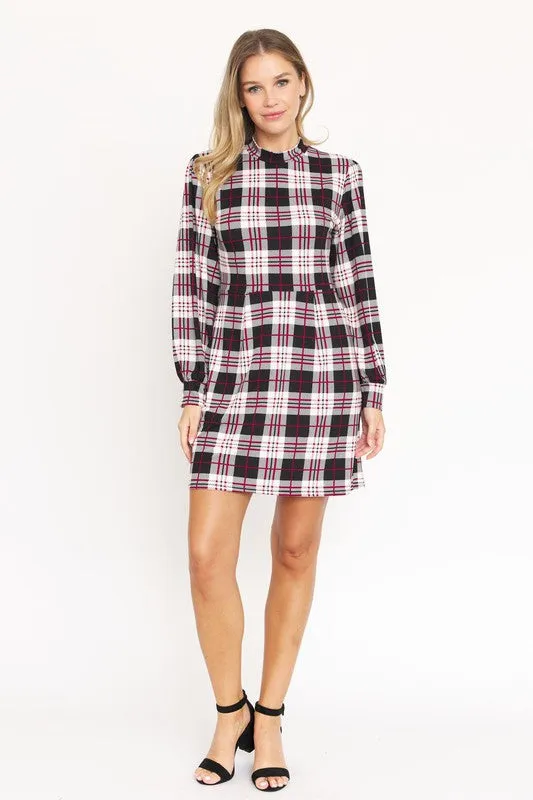 High Neck Plaid Sheath Plus Size Dress