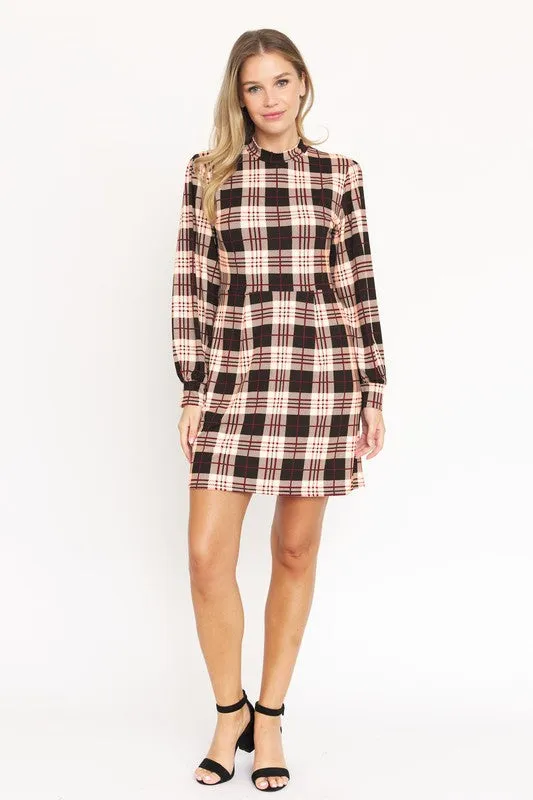High Neck Plaid Sheath Plus Size Dress