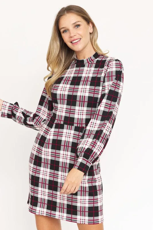 High Neck Plaid Sheath Plus Size Dress