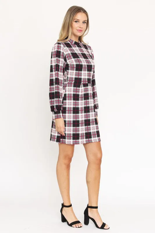 High Neck Plaid Sheath Plus Size Dress