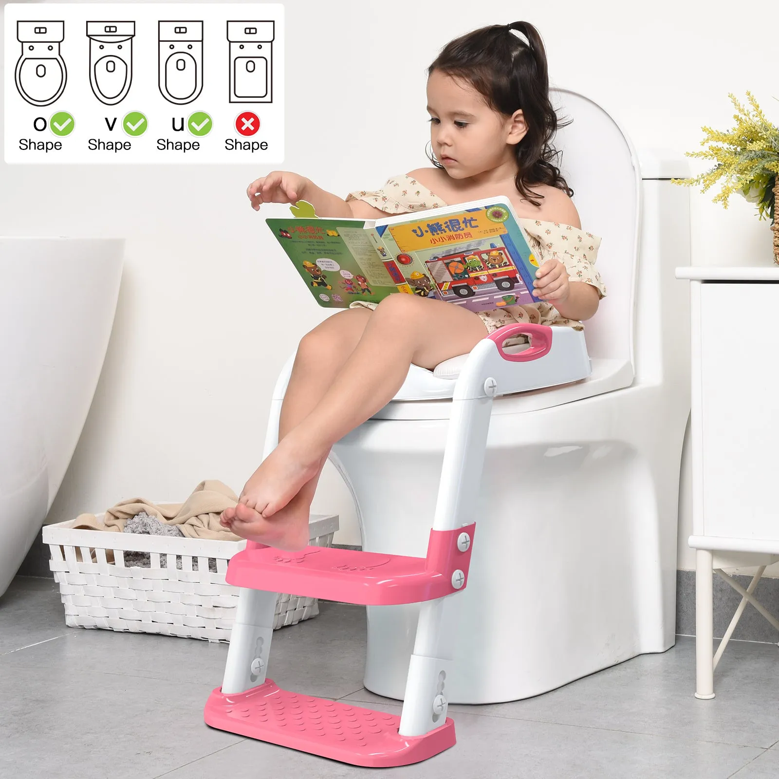 Hot Pink 8839 Potty Training Seat Double Pedal Ladder
