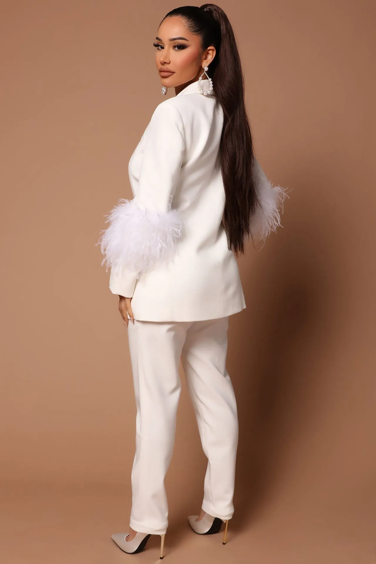 Ivyshape | Blazer with Feathers and Trouser Pants Set for Women