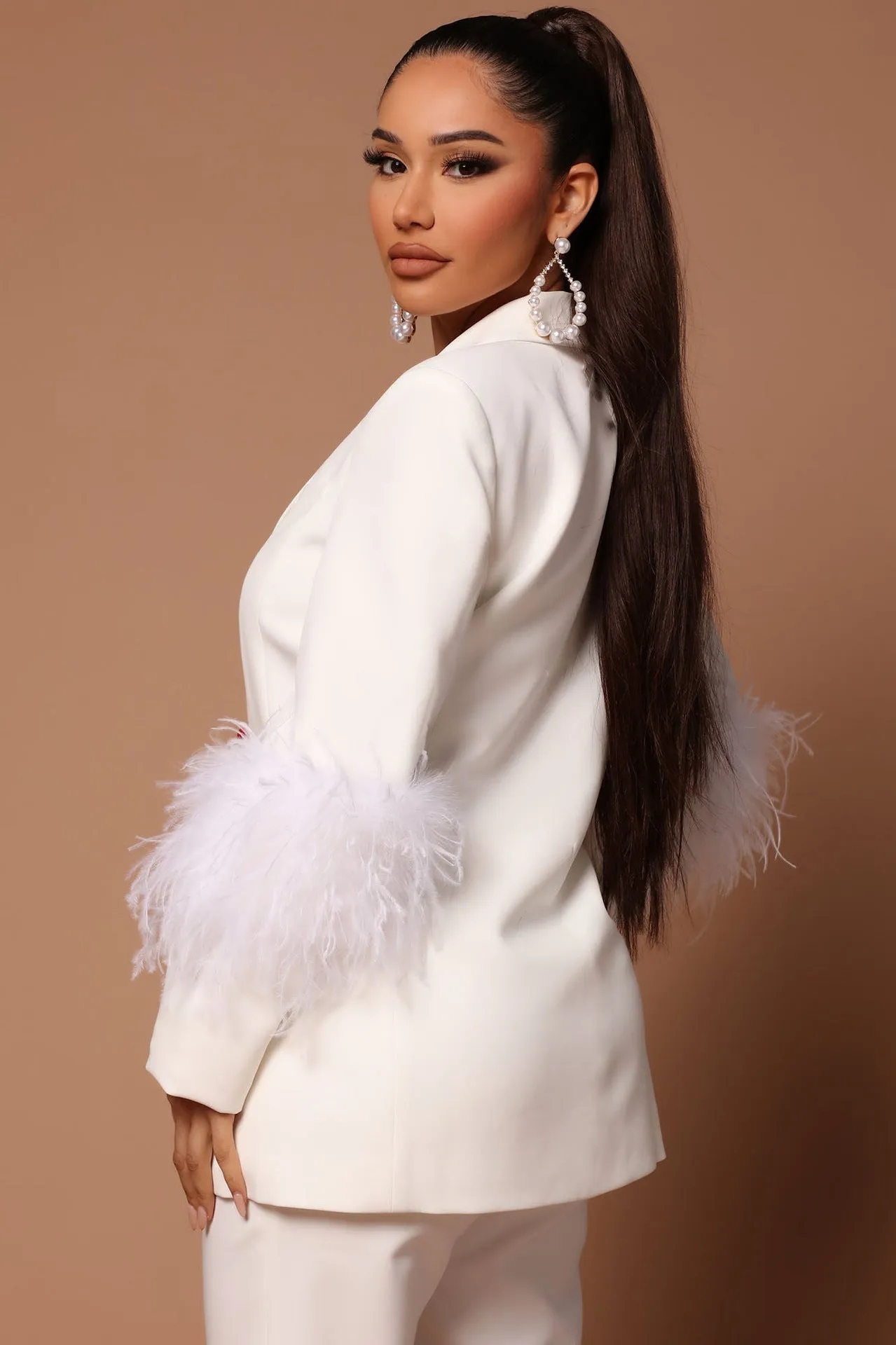 Ivyshape | Blazer with Feathers and Trouser Pants Set for Women