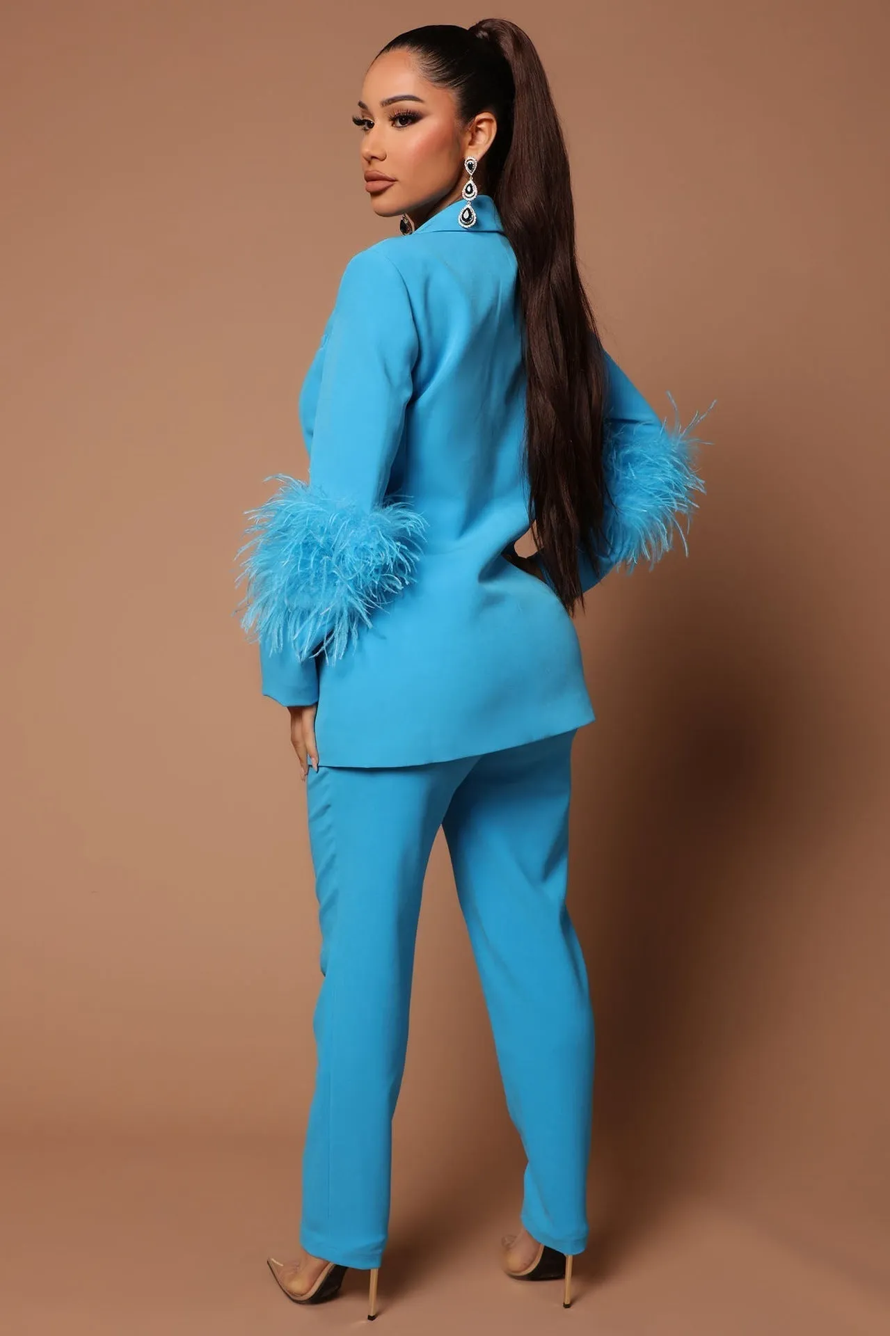 Ivyshape | Blazer with Feathers and Trouser Pants Set for Women