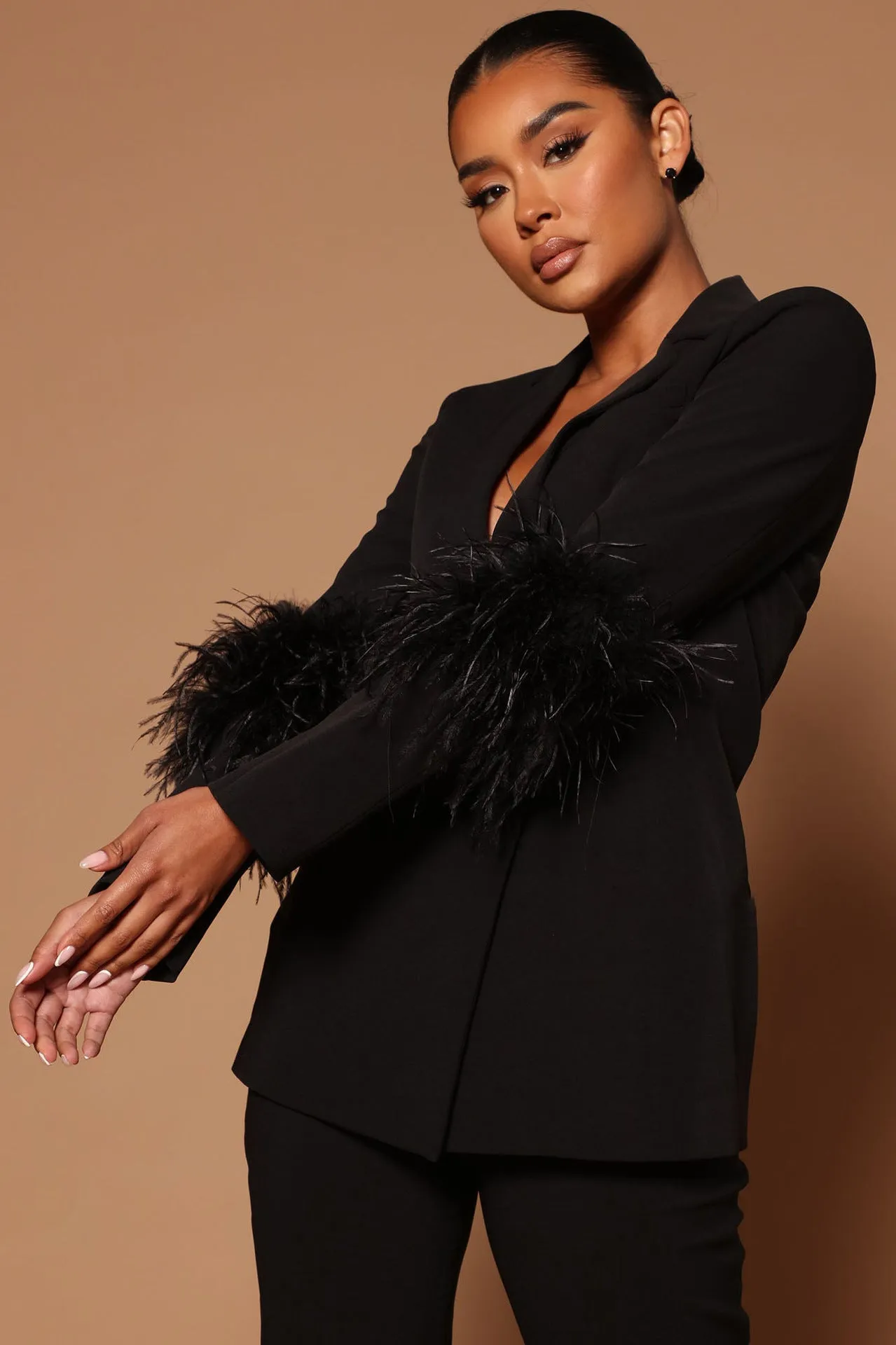 Ivyshape | Blazer with Feathers and Trouser Pants Set for Women