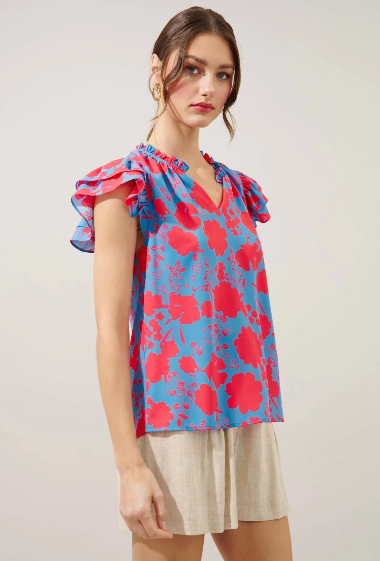 Juliana Floral Bellissima Ruffle Sleeve Top