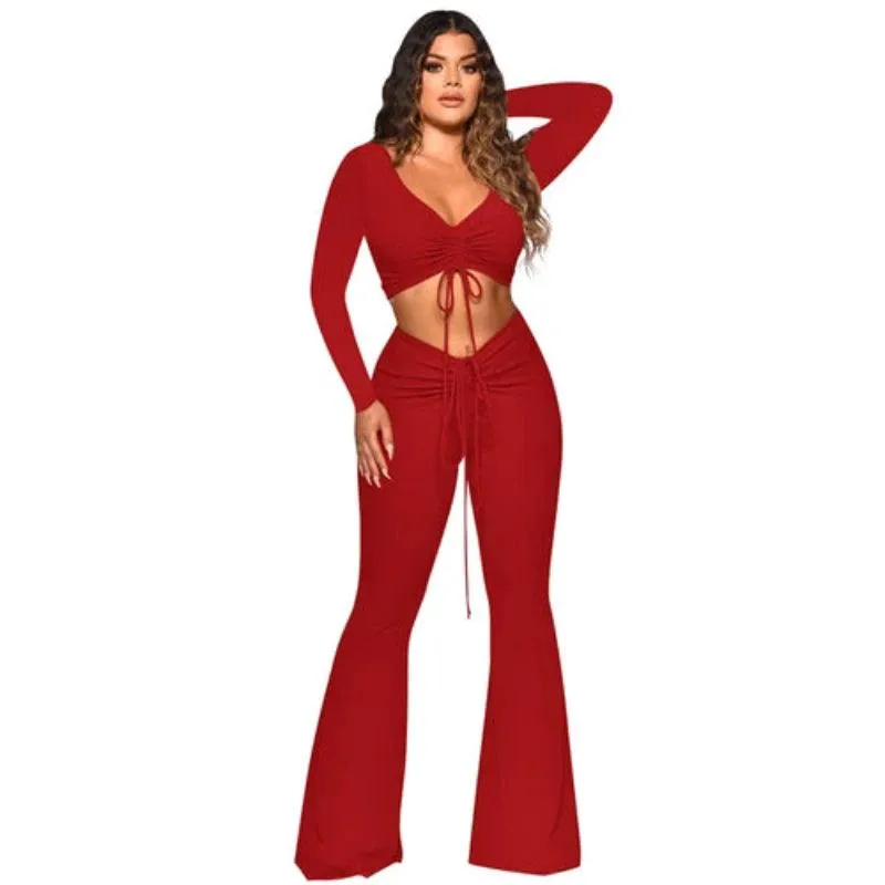 Knit Rib Drawstring Ruched Sets