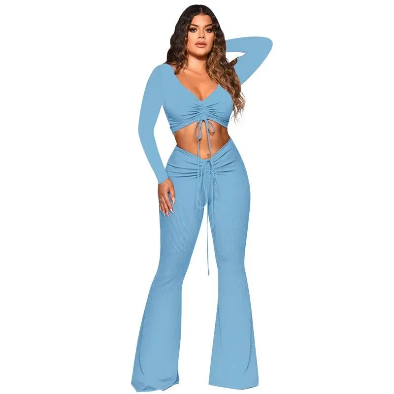 Knit Rib Drawstring Ruched Sets
