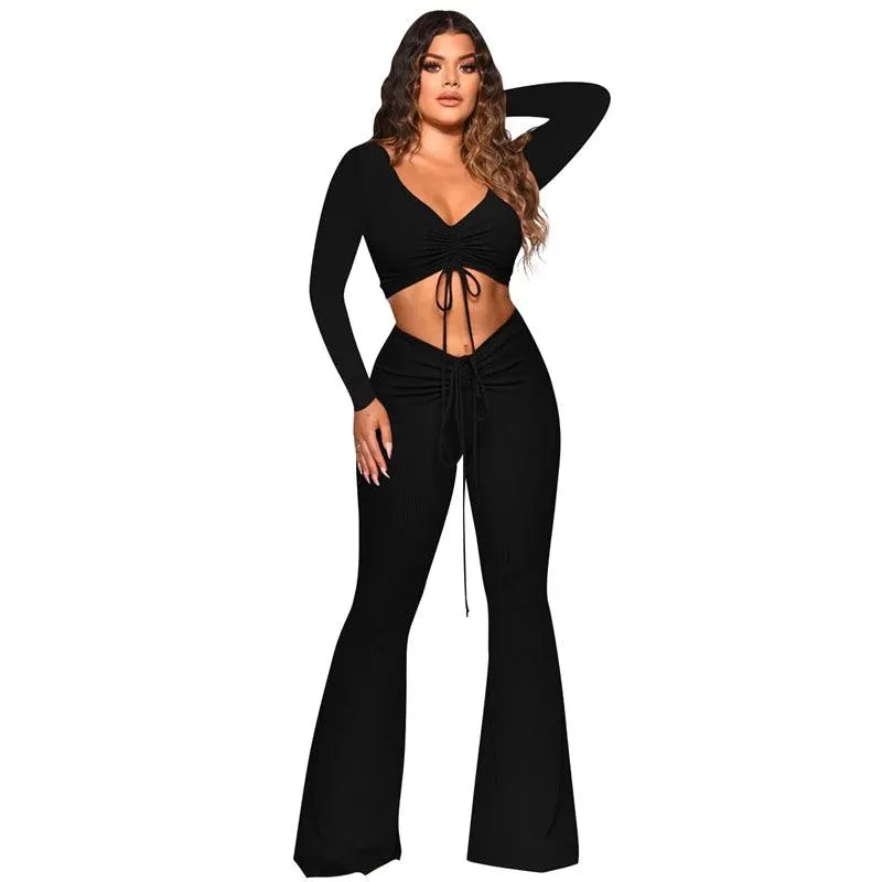 Knit Rib Drawstring Ruched Sets