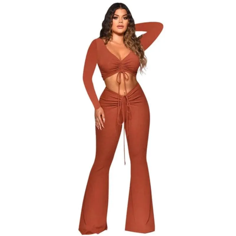Knit Rib Drawstring Ruched Sets