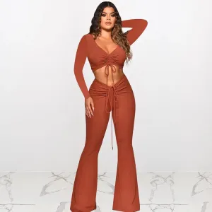 Knit Rib Drawstring Ruched Sets