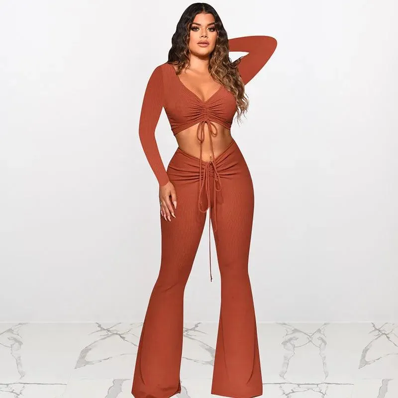 Knit Rib Drawstring Ruched Sets