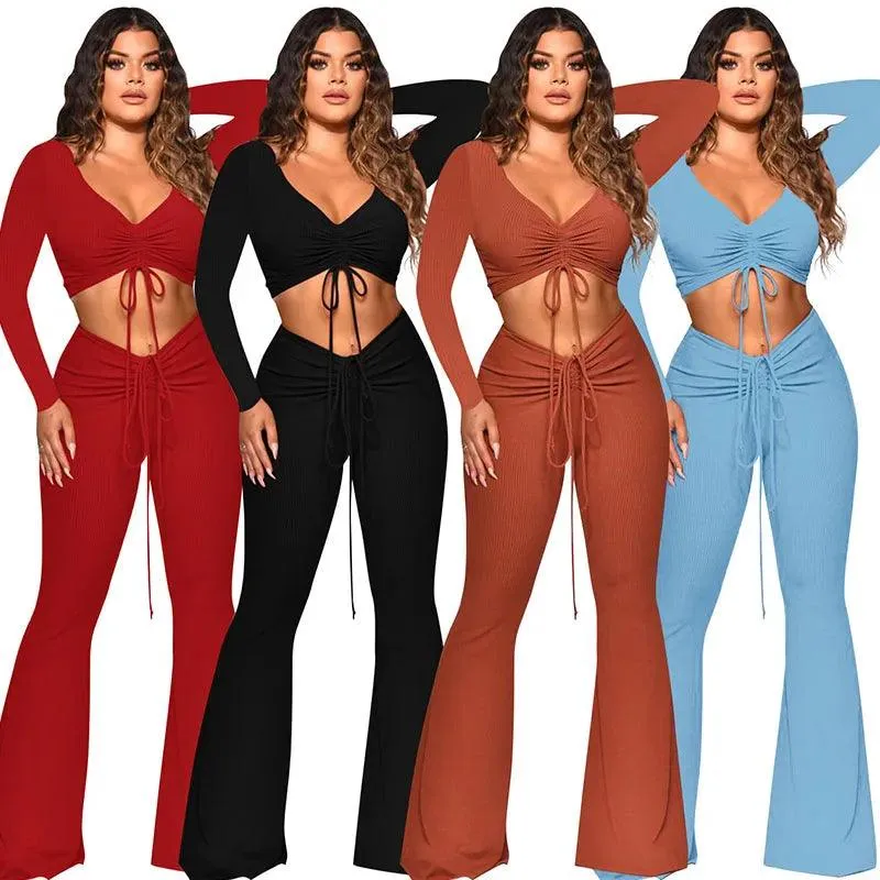 Knit Rib Drawstring Ruched Sets