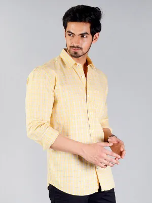Light Yellow Checked Slim Fit Casual Shirt | JadeBlue