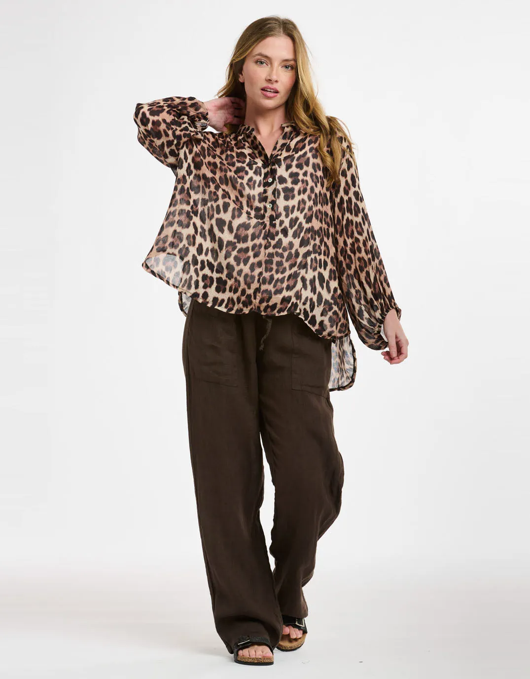 Lux Leopard Blouse - Brown/Beige