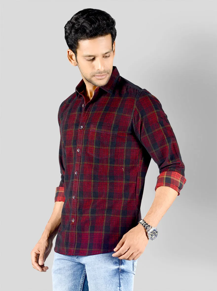 Maroon & Navy Blue Checked Slim Fit Casual Shirt | JadeBlue