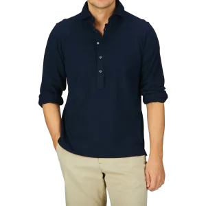Navy Cotton Jersey Popover Shirt