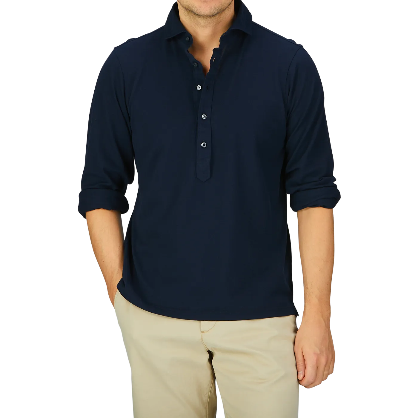 Navy Cotton Jersey Popover Shirt