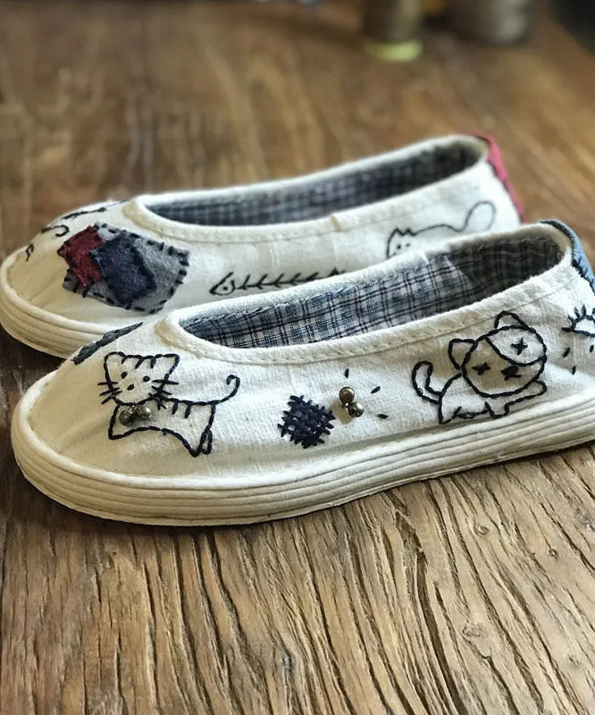Navy Flat Feet Shoes Cotton Fabric Comfortable Splicing Cartoon Embroidery LY4354