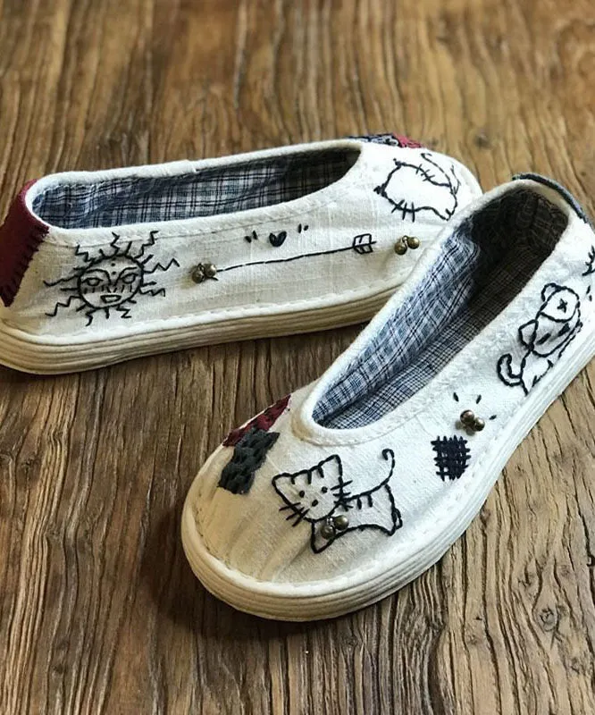 Navy Flat Feet Shoes Cotton Fabric Comfortable Splicing Cartoon Embroidery LY4354