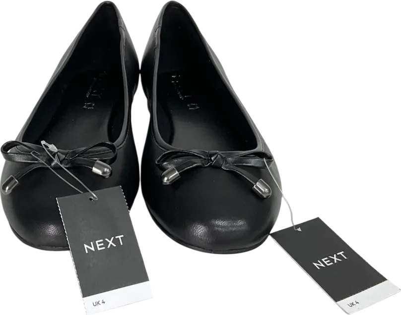 Next Black Round Toe Leather Ballerina Shoes UK 4 EU 37 