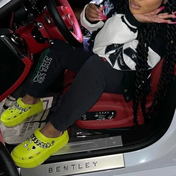 Purpdrank - Fluorescent Yellow Casual Daily Hollowed Out Patchwork Chains Round Comfortable Shoes
