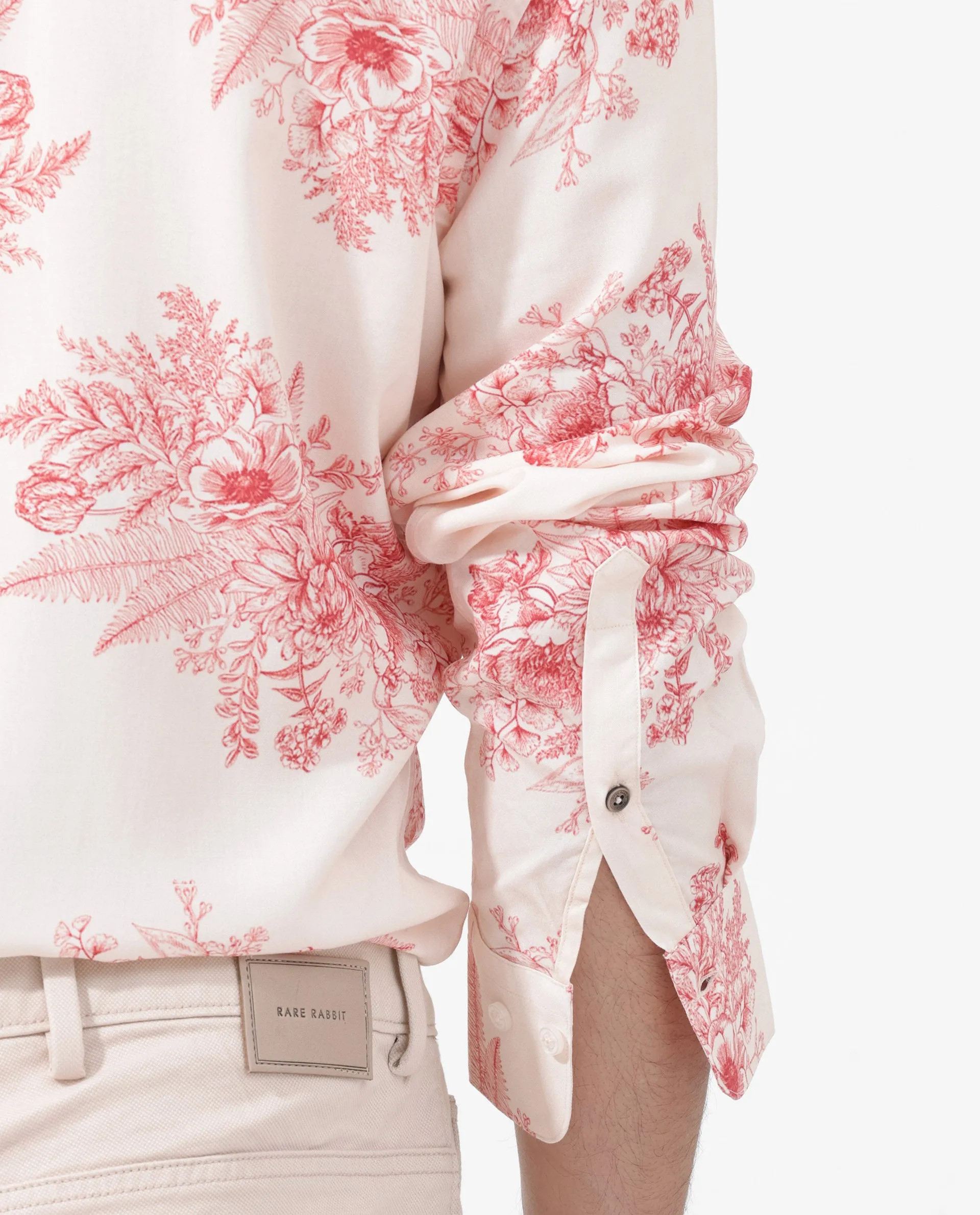 Rare Rabbit Mens Grim Peach Regular Fit Floral Print Viscose Fabric Full Sleeve Shirt